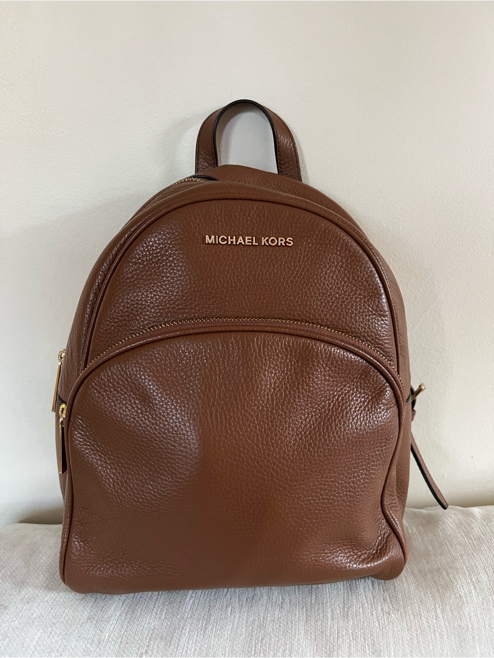 Michael Kors Brown Pebbled Leather Backpack with Gold Logo